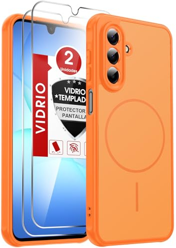 LeYi Cover Magnetica per Samsung A17 5G con 2 Vetro Temperato(Arancione) | Custodia per Galaxy A 17 Protezione Fotocamera Anti-Impronte Resistente Antigraffi TPU Bumper Antiurto Protettiva Case