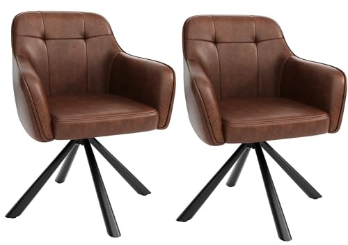 YOUDENOVA Sillas de Comedor Juego de 2, Giratorias 360° con Reposabrazos, Sillas Tapizadas en Terciopelo para Comedor, Cocina, Sala de Estar y Oficina, Marrón
