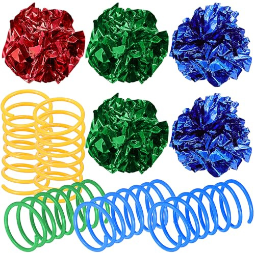 BESPORTBLE Lot de 10 Set de Jouets pour Chat D’intérieur 5 Balles Froissées Colorées 5 Jouets à Ressort en Spirale pour Chatons et Chats Adultes Stimulation Ludique et Divertissement Sûr