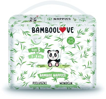 BAMBOOLOVE Bambus-Einwegwindeln - Hypoallergene, ökologische Windeln für Babys - Keine Hautirritationen und Windelausschlag - Weich und bequem nappy - Ohne Chemikalien - Biologisch abbaubar - S - 25