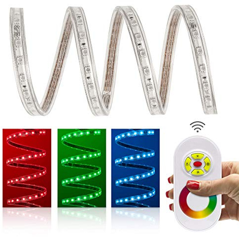 20 Meter Professioneller RGB LED Streifen Set am Stück (60 LED/m, IP68, 230V) mit Controller und Funkfernbedienung