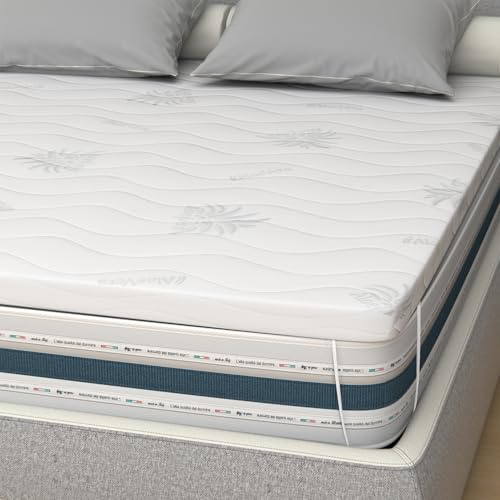 miasuite i sogni italiani Surmatelas 90x190 - épaisseur 3 cm, mémoire de forme, déhoussable en AloeVera, Beige