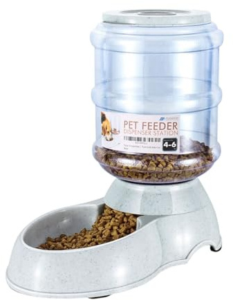 Flexzion Gravity Pet Feeder Food Dispenser (4-6 lb Size) for Dogs Cats Automatic Replenish Dry Food Storage Container Bowl for Small Medium Breed Dog Cat Animal Feeding Watering Fountain Supplies