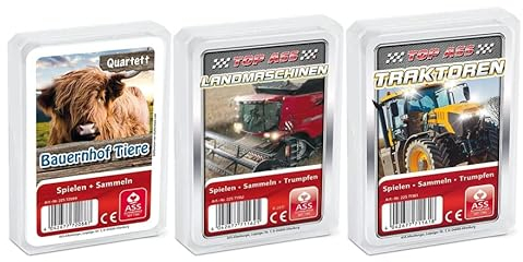 AssAltenburger 3-er Set Quartettspiele Landwirtschaft bestehend aus 1. Traktoren - 2. Landmaschinen - 3. Bauernhof Tiere (Bauernhoftiere)