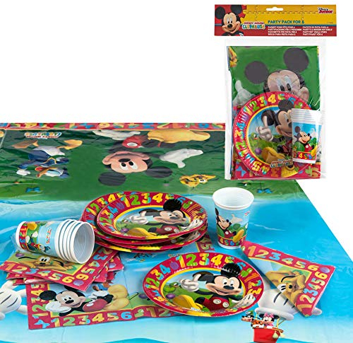 COLORBABY 71917 - Set menaje fiesta 25 piezas, Mickey Mouse, 6 servicios con vasos, platos, servilletas y mantel, Vajilla cumpleaños, Bautizos, Comuniones, Fiestas temáticas niños, Party Disney
