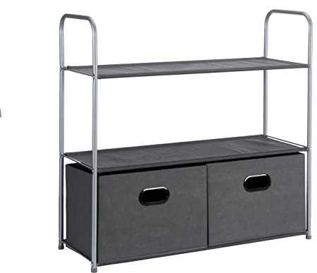 Amazon Basics Freestanding Closet Organizer with Fabric Bins, Drawers and 3 Shelves, Easy to Assemble, Grey, 32.7 x 12.2 x 31