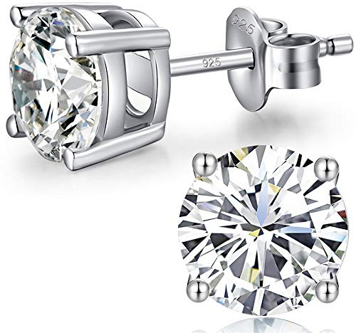 Stud Earrings 925 Sterling Silver Diamond Cubic Zirconia Earrings for Women Men White Gold Round-Cut CZ Jewelry Gift 8mm
