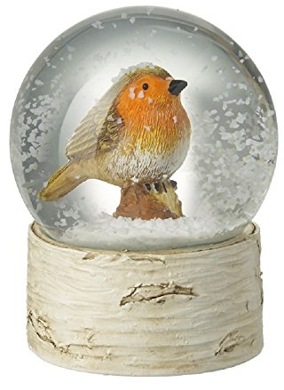 Small Robin Snow Globe On Wood Effect Base