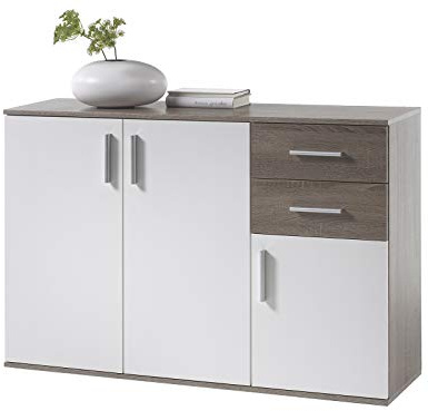 möbelando Kommode Mehrzweckschrank Sideboard Schrank Standschrank Freida II Sonoma dunkel/Weiß