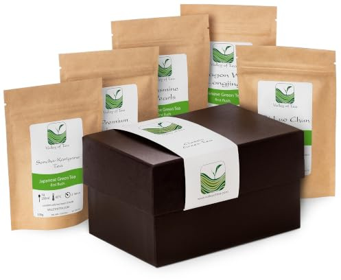 Famous Green Tea Gift Box - for Green Tea Lovers - Specialty Loose Tea Selection for The Tea Lover in Your Life - Gourmet Green Tea Sampler - Teas Basket for Tea connaisseurs - 5 30g Samplers