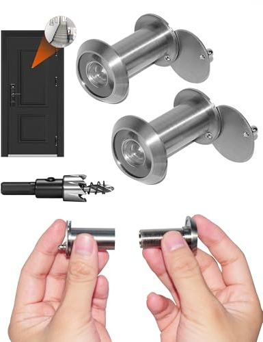 Glanics 200-Degree Solid Brass Door Viewer with 16mm Drill Bit, 2packs Peep Holes Peephole for Door with Heavy Duty Privacy Cover, for 1-3/8 to 2-3/8 Doors, Apartmenthome Office Hotel, Silver