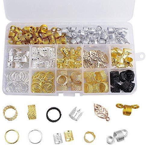 Dreamtop 200 Stück Aluminium Haarspule Dreadlocks Perlen Metall Haarschellen Haar Geflecht Ringe Haarschellen Haarschmuck Clip Hair Cuffs mit Aufbewahrungsbox für Haar Zubehör