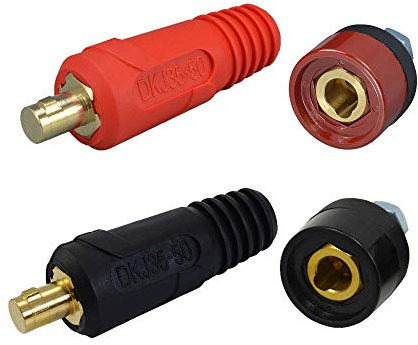 RIVERWELD TIG Welding Cable Panel Connector Plug & Socket Set DKJ35-50 & DKZ35-50 315Amp With Red & Black Color Dinse-Style Quick Fitting 4pcs