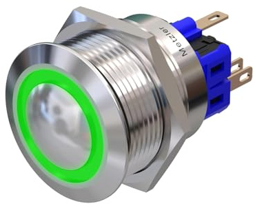 Metzler - Druckschalter 25mm - LED Ringbeleuchtung Grün - IP67 IK10 - Edelstahl - Gewölbt - Lötkontakte