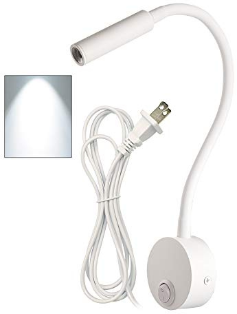 LEDSONLINE White Reading Lamps LED Wall Mounted Study Reading Light for Bed Headboard Gooseneck US Plug Corded-Electric Sconce Lamp Spot LED AC85-265V (6000K White)