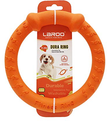 LaRoo Dog Chew Ring Toy for Small Dogs, Durable EVA Floating Puppy Teething Chew Toy, Interactive Tug of War Fetch Toy for Dental Cleaning & Outdoor Play (Orange)
