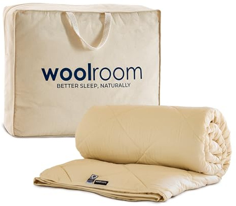 WOOLROOM Deluxe Washable British Wool Duvet King Size 2-5 Tog, Lightweight - Natural Certified Anti Allergy Moisture Wicking - Organic Cotton Cover (200tc) - 30 Night Sleep Trial, W225 x L220
