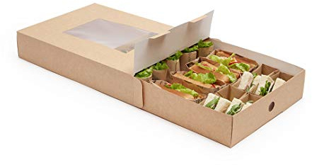 Restaurantware-17.7 x 12.2 x 3.2 Inch Catering Trays, 10 Grease-Resistant Catering Boxes - Cover With Window Included, Side Lock, Kraft Paper Catering Food Containers, Inserts Sold Separately