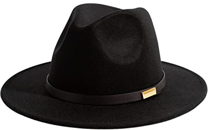Gossifan Fedora Hats for Men Wide Brim Panama Hat with Classic Belt-B Belt Black