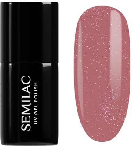 Semilac UV Nagellack 321 Shimmer Dust Caramel 7 ml – Glänzendes Karamell mit Silberpartikeln, Deckend – Allure Kollektion