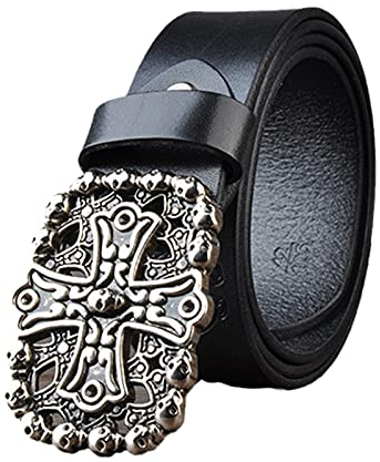 Punk Gürtel Nietengürtel Damen und Herren mit Totenkopf Blumen Haken Schnalle Hip Hop Rock Gürtel für Oder Gothic-Outfits,Schwarz,105cm(34~36)