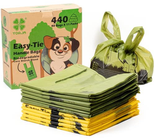 YORJA Bolsas con Asas para Excrementos de Perro, 440 Bolsas para Caca de Perro, grueso y fuerte 100% a Prueba de Fugas Biodegradable