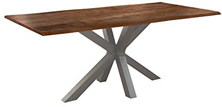 SAM Esszimmertisch 200x100cm Toledo, echte Baumkante, Akazienholz nussbaumfarben, massiver Baumkantentisch mit Spider-Gestell Silber
