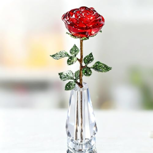Kristallvase mit grünen Blättern für Jahrestag/Ehefrau, Romantisches Geschenk für Valentinstag, Geburtstag, Hochzeit, Jahrestag, Hochzeit