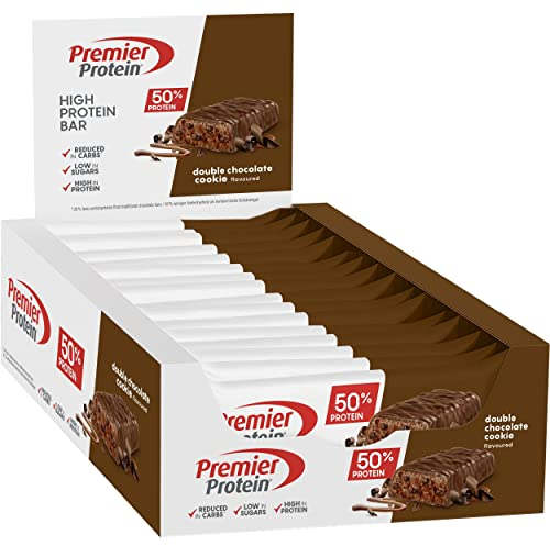 Premier Protein - High Protein Bar 50% - Double Chocolate Cookie - 16x40g - Low Sugar - Low Carb - palmölfrei