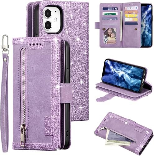 UEEBAI Hülle für iPhone 12 Mini, Retro Leder Klapphülle, Lila