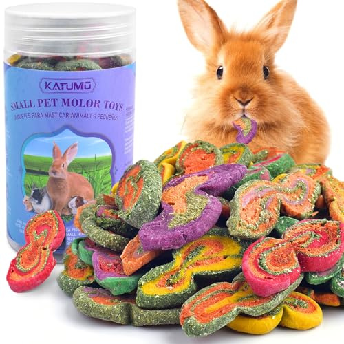 KATUMO Rabbit Chew Toys, 180g Timothy Grass Treats Small Animal Molar Toys for Guinea Pig Hamster Bunny Chinchilla Gerbil