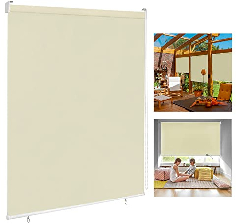 LARS360 Außenrollo Balkon Außenrollo Senkrechtmarkise Rollo Beschattung Balkonrollo Sichtschutzrollo Außensonnenschutz Sonnenschutz UV-Schutz (180 x 140 cm, Beige)