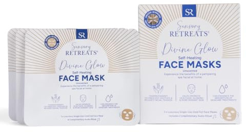 Sensory Retreats Divine Glow Self-Heating Face Mask - 3 Pack | Heated Sheet Mask, Warm Compress, Soothing Disposable Single-Use Face Masks, 15 Min Heat, Spa Facial at Home, Spa Gift