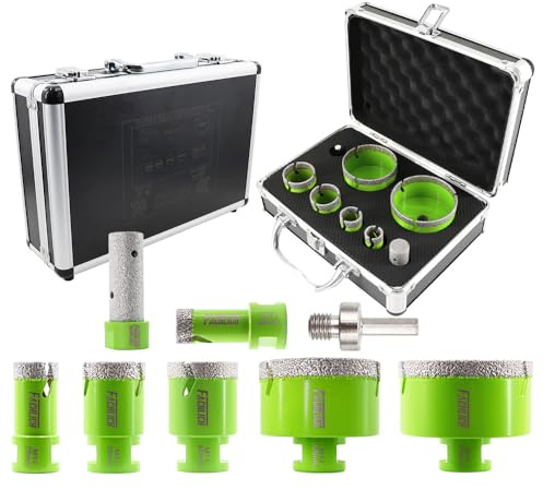 FACHLICH Diamond Core Drill Bits Kit 8pcs 20/25/35/40/68/75mm with 20mm Diamond Finger Bit Vacuum Brazed M14 Connection for Tile Porcelain Granite Marble