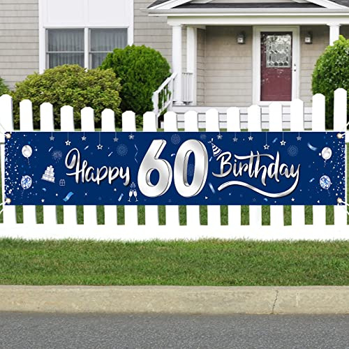 GoldRock Banner 60. Geburtstag Mann Frau Blau, Deko 210 cm×40 cm, Happy Birthday Girlande 60 Jahre, Geburtstagsdeko Blau Silber