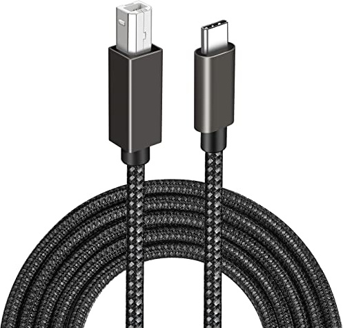 HCTian Cable de impresora USB C de 1.5m, Thunderbolt 3 tipo C macho a USB 2.0 B macho trenzado de nailon Cable escáner Compatible con MIDI, HP,Epson,Canon y otros dispositivos USB B