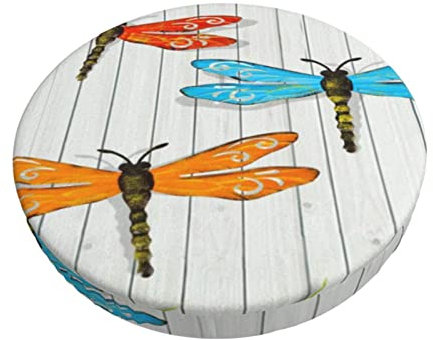 ASEELO Round Bar Chair Stool Cover Dragonfly Fence Printed Elastic Bottom Removable Washable Chair Protector Slipcovers Christmas Home Decor Seat Cover 12 inch