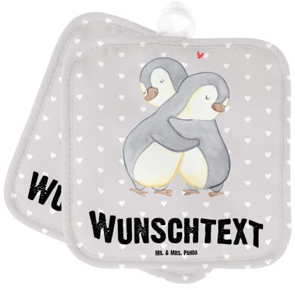 Mr. & Mrs. Panda Topflappen bedrucken Pinguine Kuscheln - Personalisierte Geschenke, Geschenk für Partner, Topfhandschuhe mit Namen, selbst gestalten, personalisiert, Hocheitstag, Hochzeitstag, Frauen