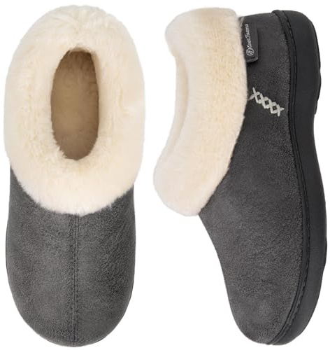 EverFoams Damen Hausschuhe Plüsch Memory-Schaum Dunkelgrau, 38/39 EU