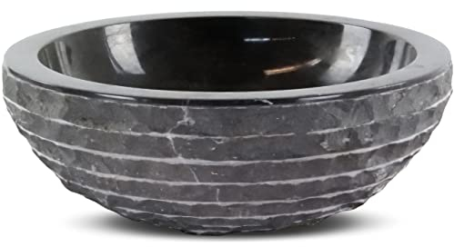 livasia Marmor Waschbecken aus Bali, elegantes Naturstein Aufsatzwaschbecken, Waschschale rund, Waschtisch Handarbeit, Ø 40 cm/Höhe: 16 cm (Schwarz)