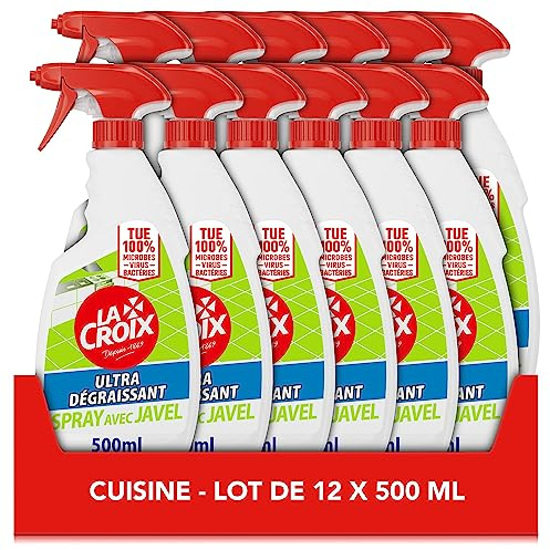 LA CROIX - Nettoyant Ménager La Croix Spray Cuisine - Désinfectant - Degraissant - Contre les mauvaises odeurs - Lot de 12x500ml