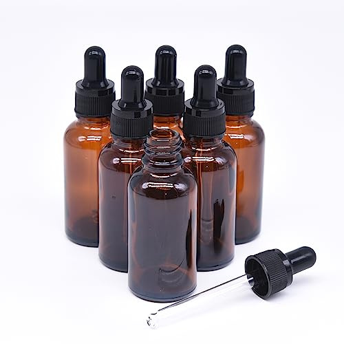 Enadvd 6 x 30ml Amber Brown Glass Bottle with Glass Dropper Pipettes, Sample Empty Glass Bottles, for Perfumes and Essential Oil Aromatherapy Blends (6 Pack)