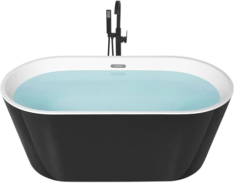 Baignoire Moderne en Acrylique 170 cm Autoportante Forme Ovale Système de Trop - Plein Noire Havana