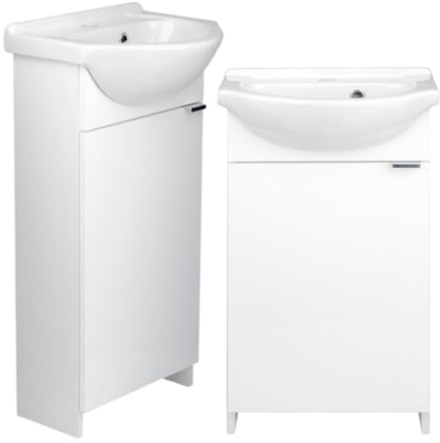 Deftrans Domodomo - mobiletto bagno salvaspazio 86 x 38 x 19,6 cm, in ceramica, colore: bianco, mobile bagno con lavabo, mobile bagno salvaspazio 20 cm, lavandino bagno con mobiletto