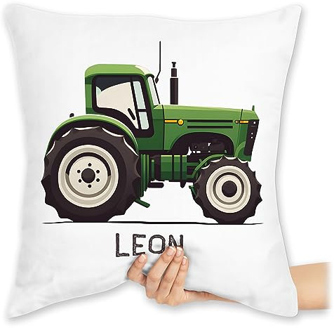 Kissen 40x40 Zierkissen - Traktor mit Name personalisiert I Landwirte Geschenk Landwirt I Traktoren Geschenke Trecker I Landwirtschaft - 40 x 40 cm - Weiß - traktorkissen Kinder Bulldog sitzkissen