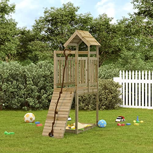 Homgoday Spielturm mit Kletterwand Klettergerüst für Kinder Garten-Klettergerüst mit Schaukel und Rutsche Stelzenhaus Holzrahmen Garten Spielplatz Kletterturm für Garten Imprägniertes Kiefernholz