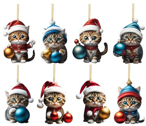 Weihnachtsbaumschmuck 2D Acryl Weihnachten Katze Weihnachtsbaum Anhänger Weihnachten Deko Acryl Katze Anhänger Weihnachtsbaum Deko Christbaumschmuck Weihnachtsschmuck Geschenk (8PCS, One Size)