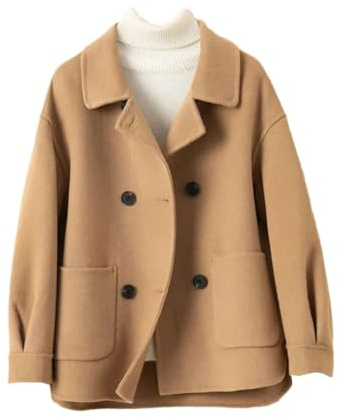 Cappotto Autunno Inverno Donna 100% Lana, Giacca Corta Femminile, Cappotto in Cashmere Primaverile, Abbigliamento da Esterno, Cardigan, Khaki9, M