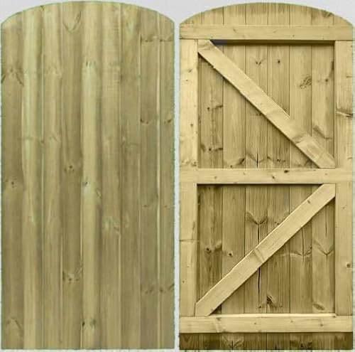 Wooden Featheredge Doom Garden Gate Pedestrian Gate Wooden Pressure Treated 6ft 180cm,(180cm High x 60cm wide x 6cm Deep) (180cm High x 90cm Wide x 6cm Deep)