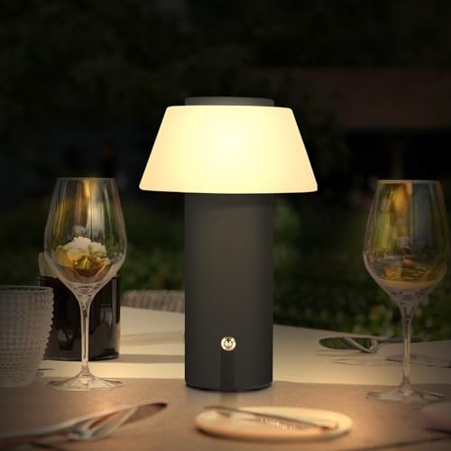 Ecvivk Mushroom Table Lamp - Indoor/Outdoor Waterproof Shower Light, Battery Operated Cordless Portable Rechargeable Touch Dimming LED for Bedroom/Dining/Patio (Black)
